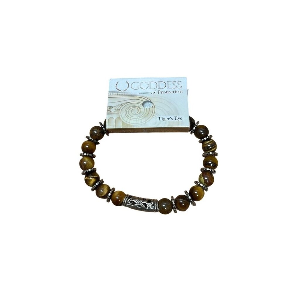 Tigers Eye Bracelet With Intricate Silver Accents By Goddess Of Protection